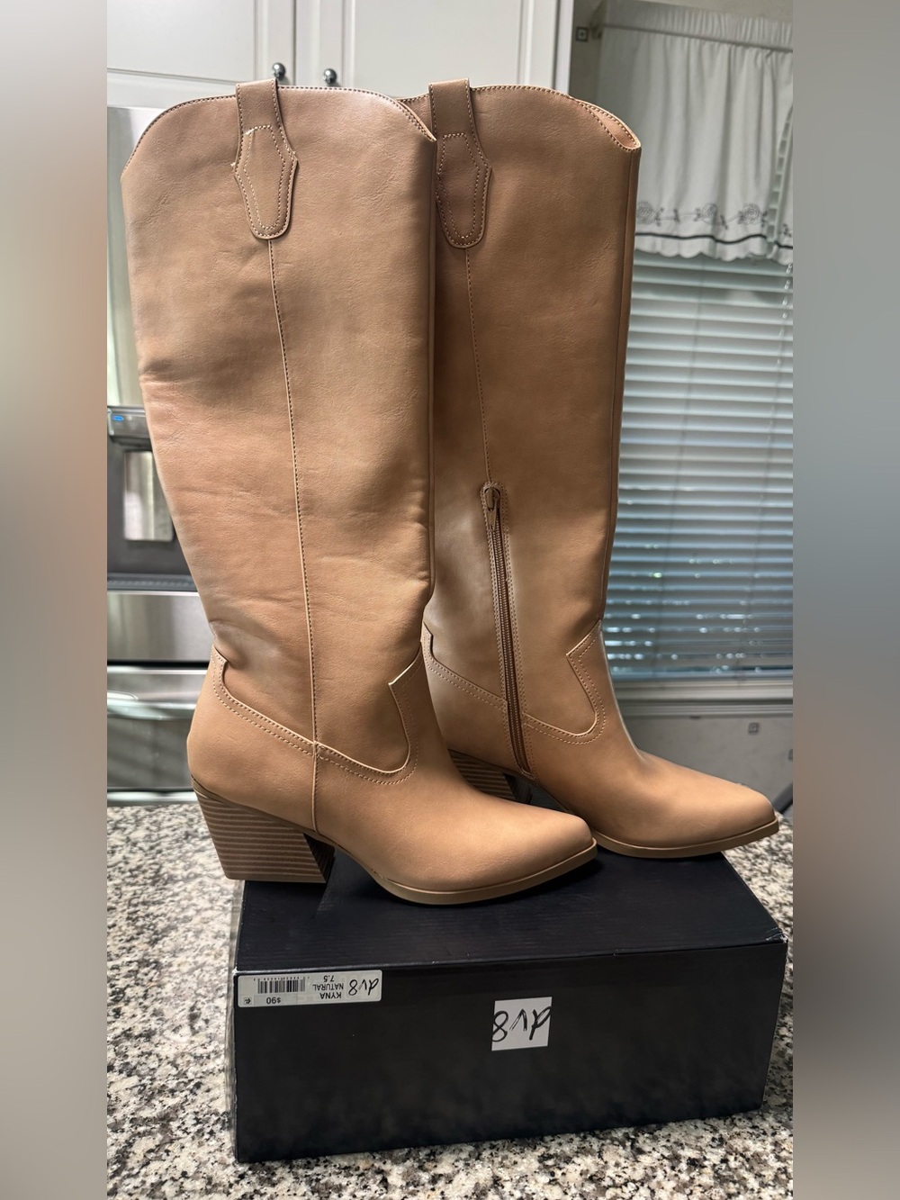 New Women’s Over-The-Knee Tan Boots with Stacked Block Heel